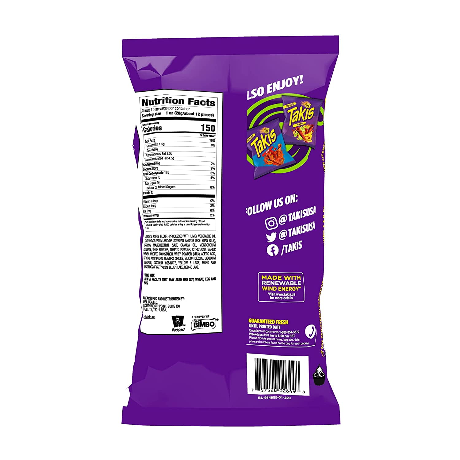 2 bags Takis Guacamole By Barcel Mild Guacamole Tortilla Chips 9.9 oz
