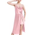 thumbnail image 2 of ylioge Silk Nightgowns for Women Trendy Cowl Neck Spaghetti Strap Midi Dresses Ladies Lace Splice Side Slit Satin Sleepwear Sleepshirts, 2 of 3