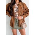 thumbnail image 3 of Women's Cinnamon Corduroy Flap Pocket Button Up Shacket with Round Hem | [ZhiHiMeRi] | (US 12-14)L, 3 of 5