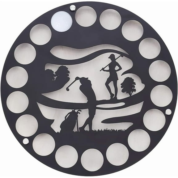 Golf Ball Display Case Metal Wood Golf Ball Holder Display Holds 18 Balls Round Golf Ball Display Stands for Collector’s Wall Mount Decor 35cm