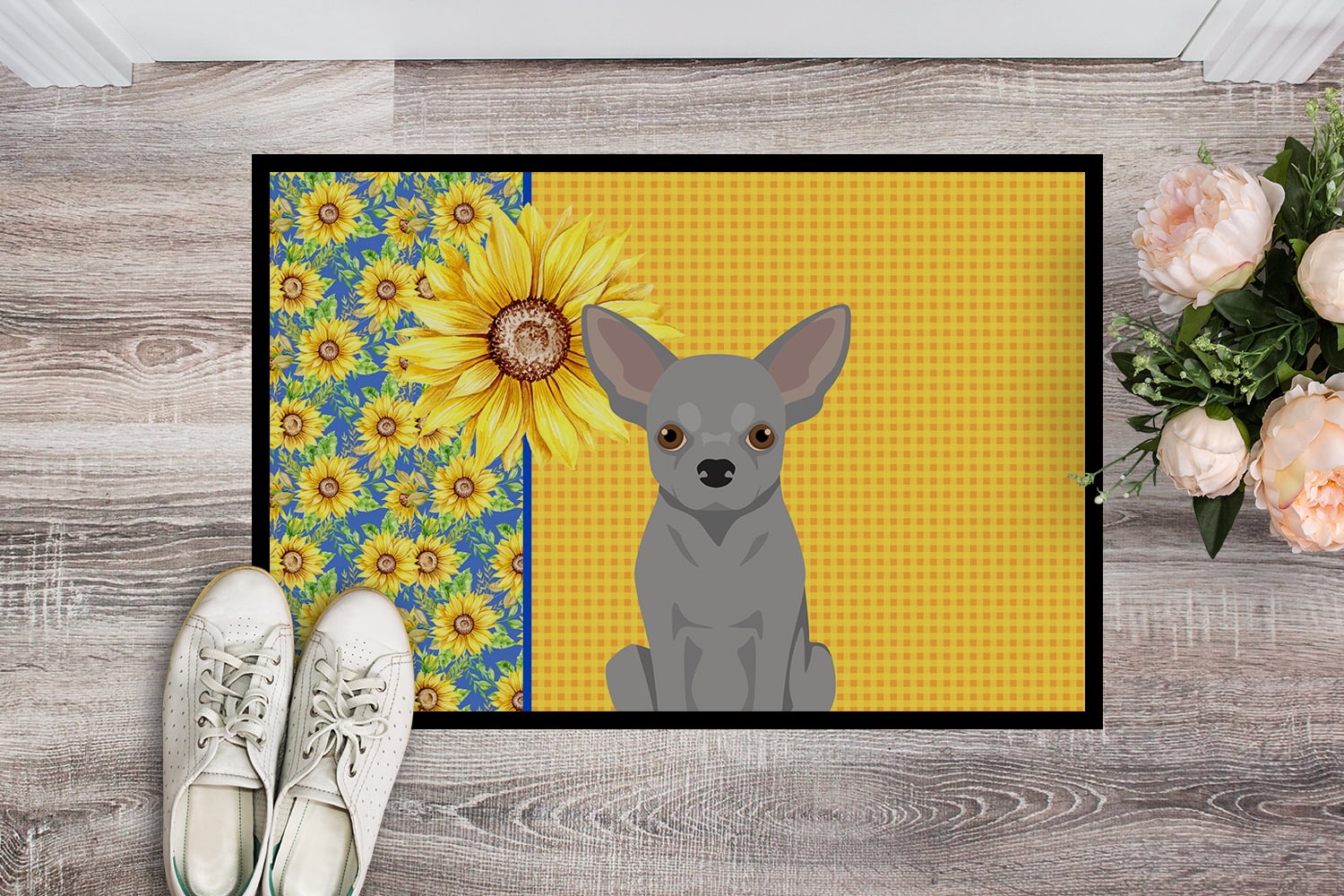 Summer Sunflowers Silver Chihuahua Indoor or Outdoor Mat 24x36 36 in x 24 in