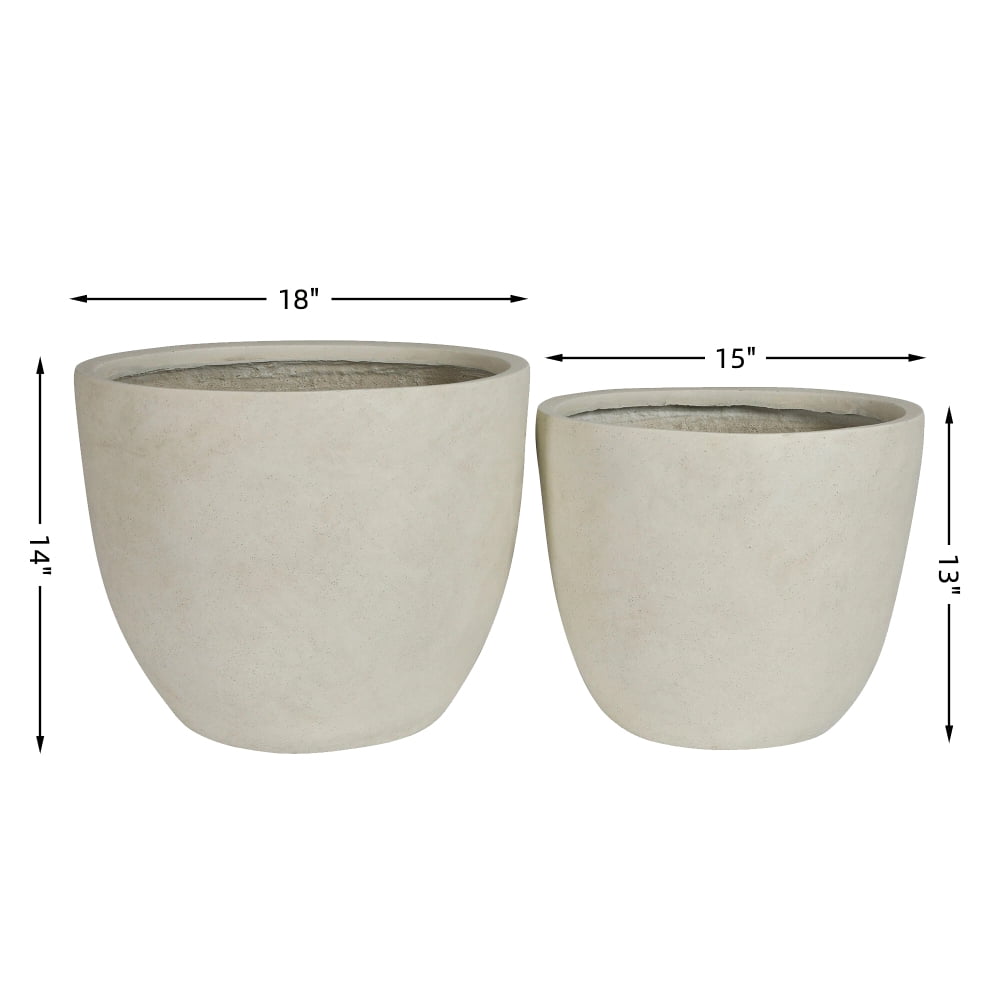 NOBOLEA 2Pcs Round Concrete Planter, Large Indoor/Outdoor Flower Pots with Drainage Hole for Plants for Home Garden Patio, 13" x 13" & 16" x 16"