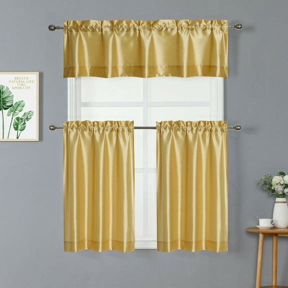 Kate Aurora Parisian Living Complete 3 Piece Lightweight Sheer Cafe Kitchen Curtain Tier & Valance Set - Gold