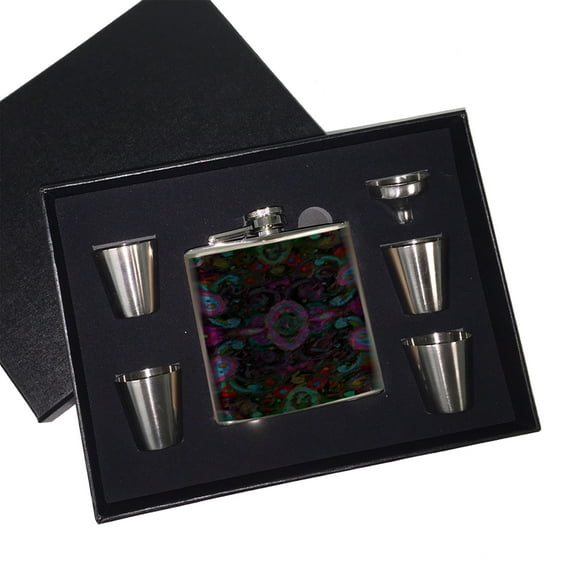 KuzmarK 6 oz. Stainless Steel Flask Set in Black Presentation Box -  Paisley Painting