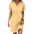 thumbnail image 2 of VNKIDY Classic Women Dresses V Neck Solid Color Pullover Comfortable Casual Button Down Dress Summer Autumn, 2 of 6
