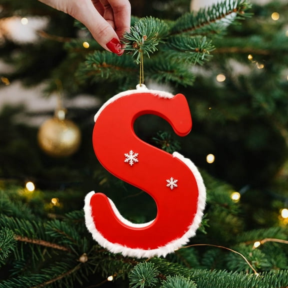 Taicans 26 Letter Personalized Christmas Tree Ornaments - Red & White Velvet Fur Trim with Snowflake Design,Alphabet Hanging Decorations for Xmas Tree,2025 Christmas Initials Decor