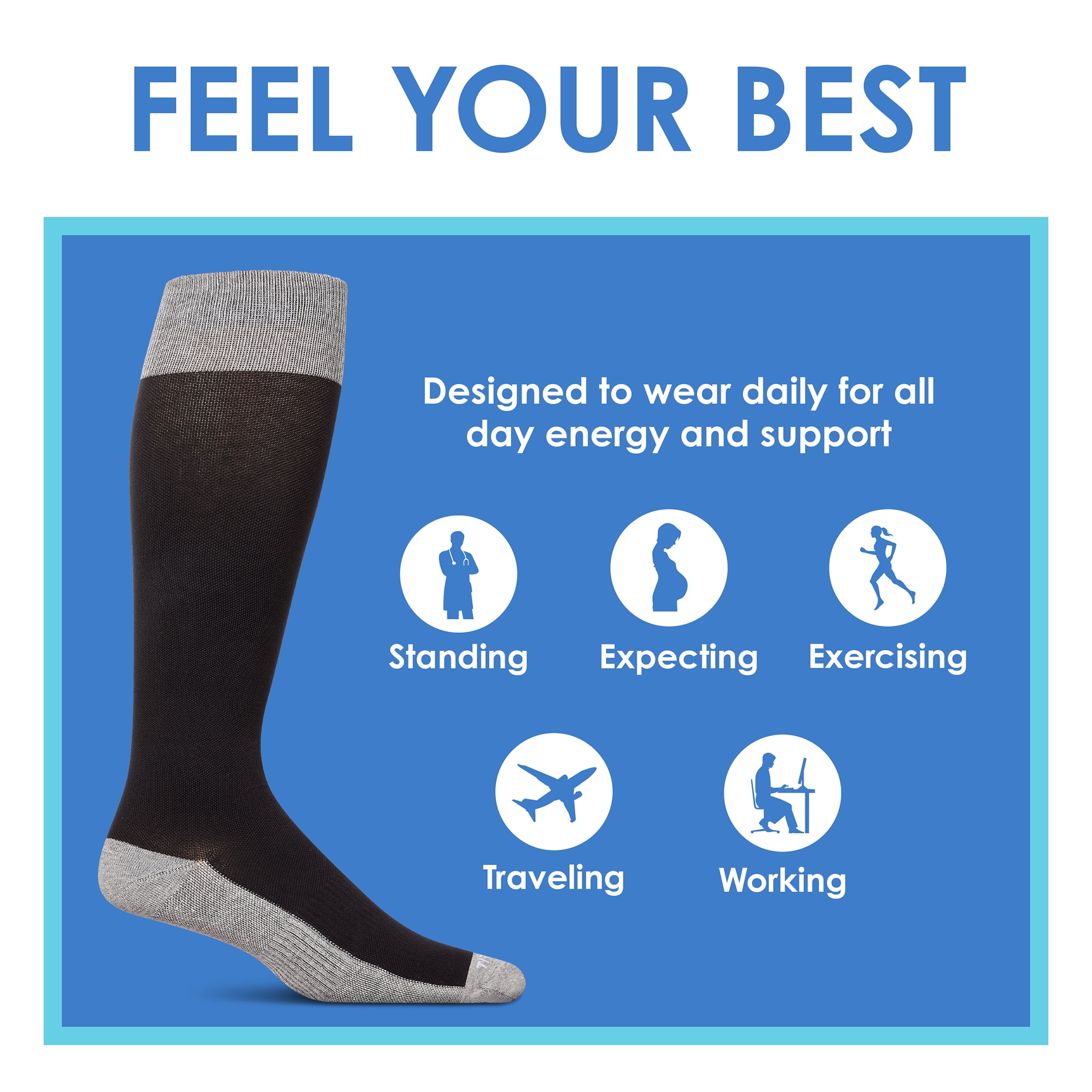 Care Fit Solutions 2 Pair Pack Contrast Cotton Blend Graduated Compression Socks