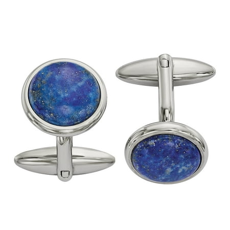 Stainless Steel Polished Lapis Cuff Links