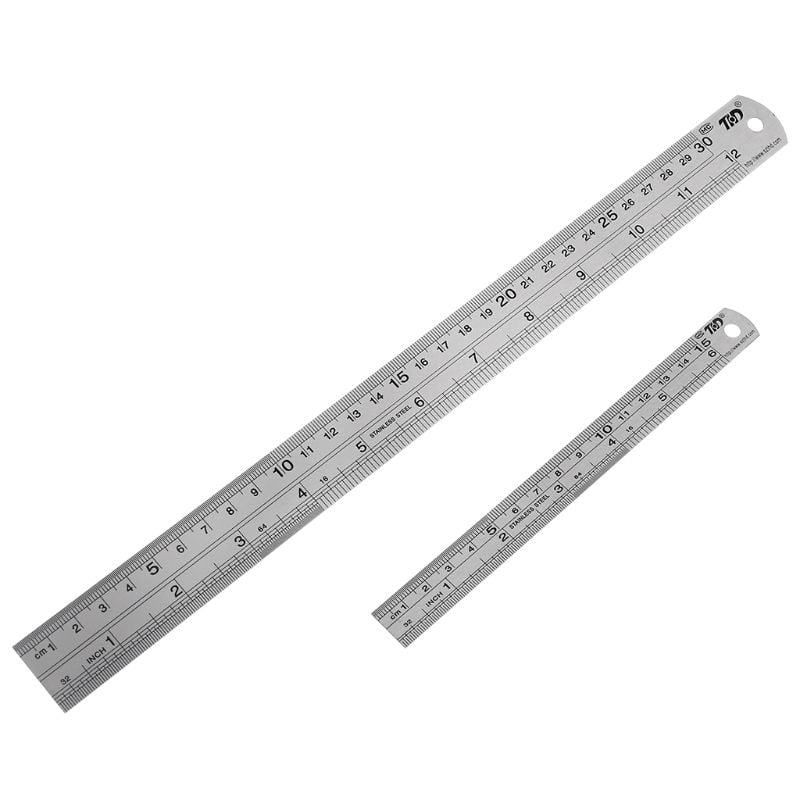 6 x 30cm 12 Inch Metal Rulers Steel Metric & Imperial 