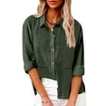 thumbnail image 2 of ABATAB Women Button down Shirts Lightweight Cotton Linen Tops Baggy Long Sleeve Collared Casual Work Dressy Blouses with Pockets(Medium,Army Green), 2 of 4