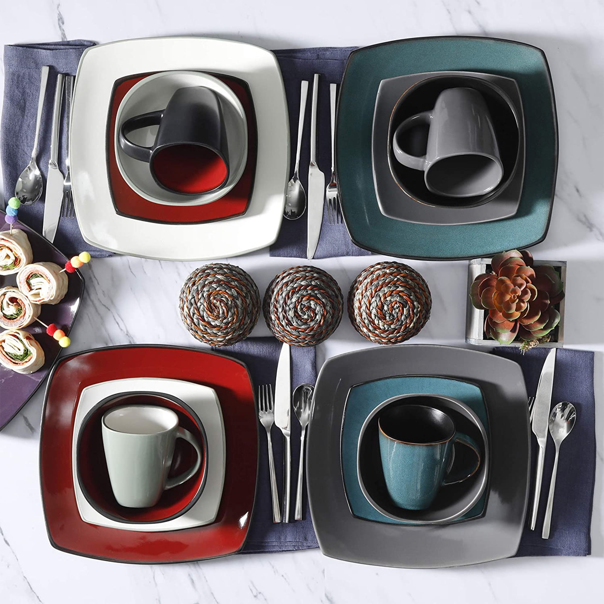 Gibson Soho Lounge Square 16-Piece Dinnerware Set, Gray