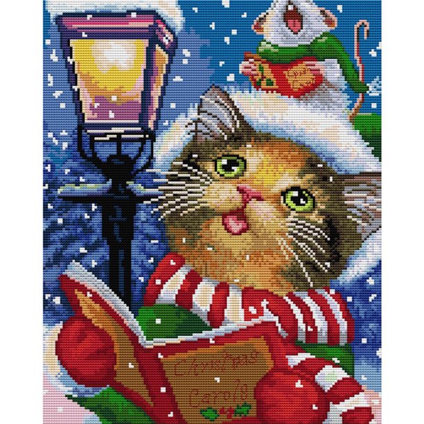Hilo de punto de cruz completo gato de Navidad 14CT algodón DIY dobladillo contado Kits de arte FLhrweasw Nuevo