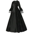 thumbnail image 2 of FAVIPT Medieval Dress Renaissance Costume Women Plus Size Velvet Corset Dresses Bell Sleeve Lace Up Bandage Dress Squareneck Halloween Dress Black,XXXXL, 2 of 2