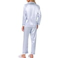 thumbnail image 3 of Pijamas de satén para mujer INSPIRE CHIC, ropa de dormir de manga larga con pantalones, conjuntos de lounge con botones y estampado floral, M a rayas azules, 3 of 5