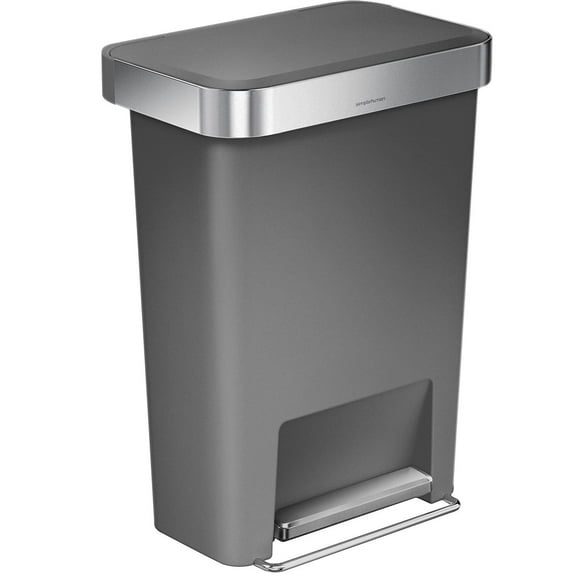Simplehuman 50 Liter / 13 Gallon Plastic Rectangular Kitchen Trash Can with Liner Pocket, Grey