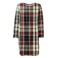 thumbnail image 6 of Women's Casual Dress Long Sleeve Round Neck Plush Flannel Plaid Print Loose Fit Winter Dress for Holiday Season,Wine,2XL, 6 of 7