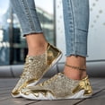 thumbnail image 6 of Gold Glitter Sneakers for Women Sparkly Low Top Party Shoes Unisex Casual Lace Up Sneaker with Metallic Accents Non-Slip Sole,Size 6, 6 of 9