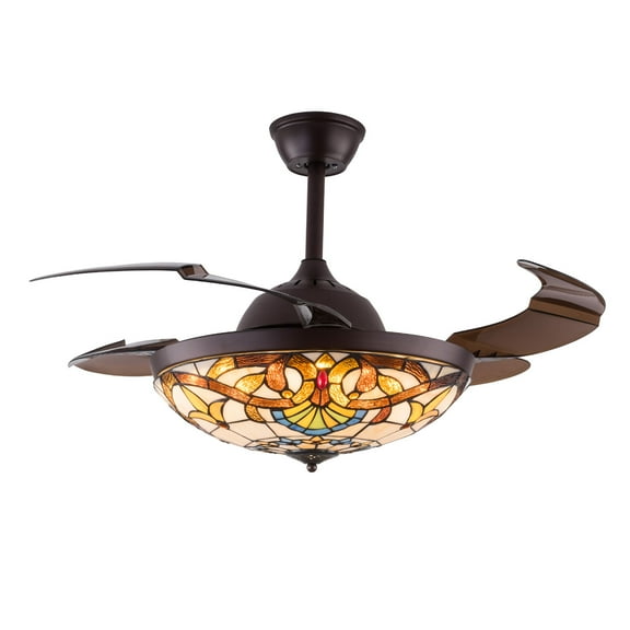 LOYALHEARTDY 42in Stained Glass Modern LED Chandelier Ceiling Fan with Remote Control