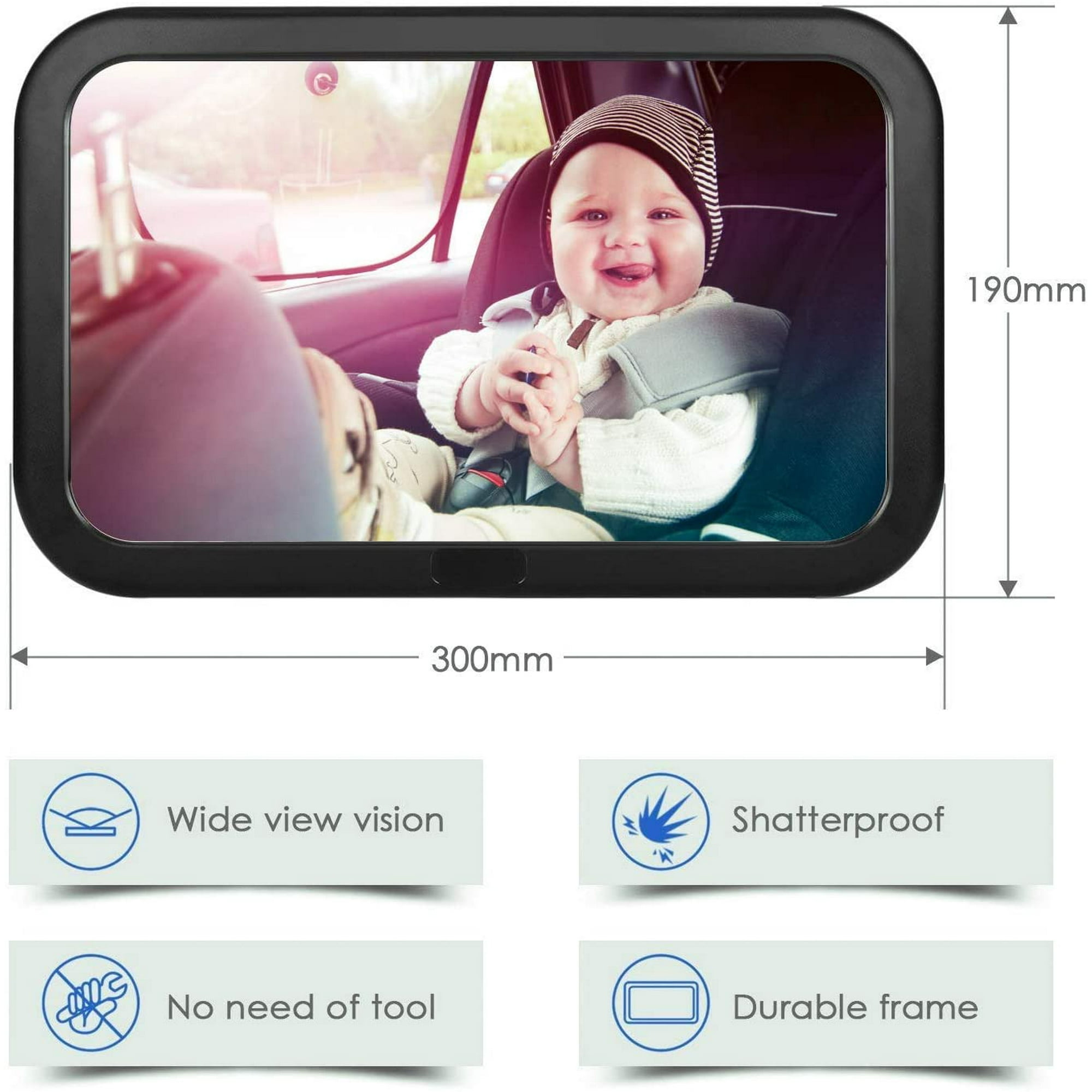 Rear seat mirror for babies large baby mirror 30cmx19cm with an elegant soft touch finish unbreakable and very easy to assemble