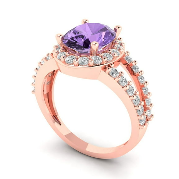 2.78ct oval cut alexandrite 18k rose gold halo Bridal Wedding Engagement Promise Anniversary Ring for Women size 3.75