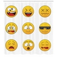 thumbnail image 3 of Emoji Shower Curtain, Happy Smiley Angry Furious Sad Face Expressions with Glasses Moods Cartoon Like Print, Fabric Bathroom Set with Hooks, 69W X 84L Inches Extra Long, Yellow, by Ambesonne, 3 of 3