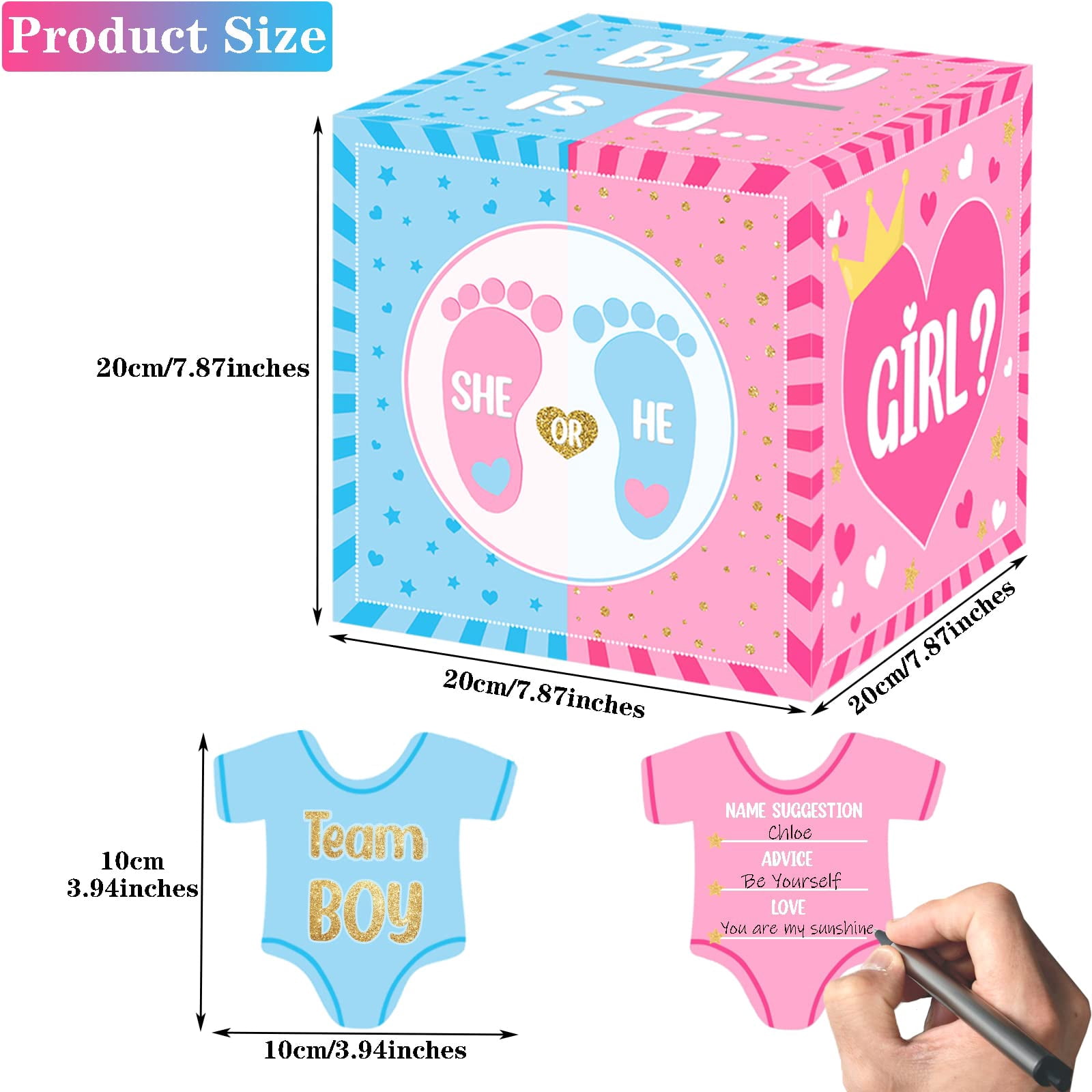 Gender Reveal Baby Shower Party Voting Box with 60 Ballot Cards Decorations Set, He or She Reveal, Cast Your Vote Games,Gender Reveal Party Supplies,Pink and Blue