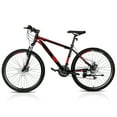 thumbnail image 4 of 26 Inch Mountain Bike 21-Speed Disc Brakes Thickened Shock-Absorbing Front Fork High Carbon Steel Frame with Adjustable Saddle​ Red Black, 4 of 13