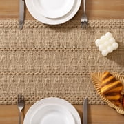 Boho Macrame Table Runner, 12 x 36 Inch Woven Farmhouse Table Decor for Dining Table, Coffee Table, Dresser, Buffet and Holiday Centerpiece