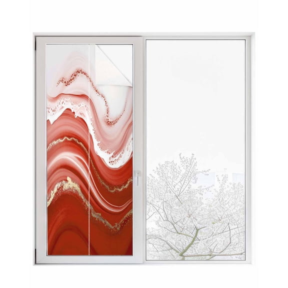 Window Privacy Film Res Waves Abstract Stained Glass Window Film Decorative Sun Block Window Cover Modern Fluid Water Ripple Striped Window Clings Static Adhesive Sticker for Bathroom 23.6"x59"
