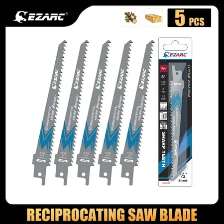 

EZARC 5-Piece 6-Inch Wood Pruning Reciprocating Saw Blade Set 6TPI Sharp Ground Teeth CR-V Sabre Saw Blades