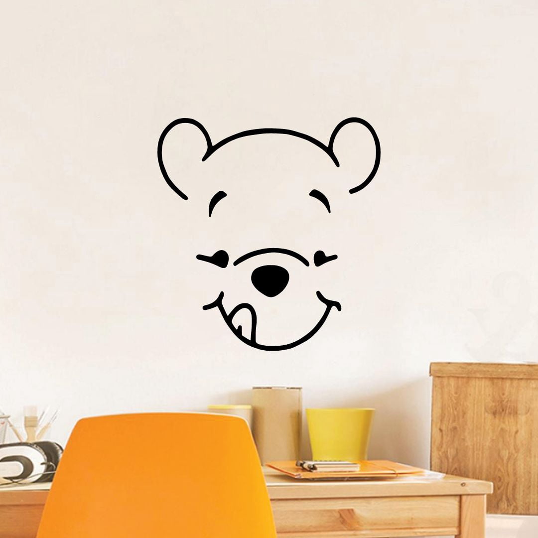 Cute Winnie The Pooh Face Silhouette Decor Design Winnie The Pooh Teddy Bear Cartoon Vinyl Wall Art Decal Sticker Home Kids Room Boys Girls Wall Bedroom Living Room Decoration Size (30x22 inch)