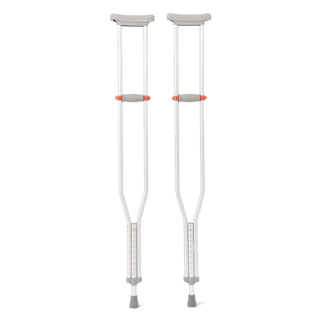 Muletas ligeras de aluminio Medline con punto rojo, para pacientes de 1,78 m a 1,98 m de altura, ayuda para caminar para adultos y personas mayores con capacidad de peso de 136 kg.