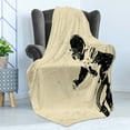 thumbnail image 4 of Sports Soft Flannel Fleece Blanket, Rugby Player in Action Running Success in Arena Playground Sport Best Team Picture, Cozy Plush for Indoor and Outdoor Use, 70" x 90", Beige Black, by Ambesonne, 4 of 5
