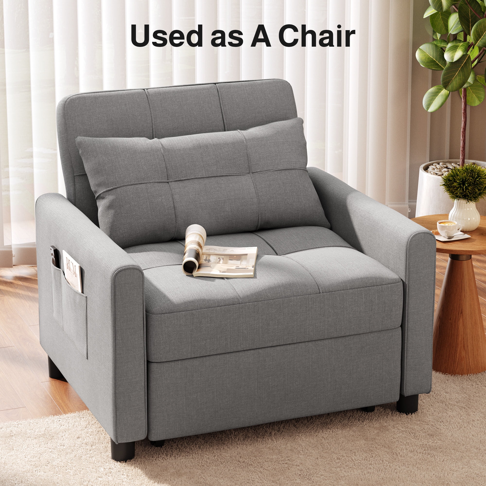 Lofka Convertible Sofa Chair Bed,3-in-1 Sleeper Sofa with Pull-Out Bed Clearance for Apartment| Bedroom, Grey