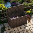 thumbnail image 6 of WYDK Outdoor Storage Box 80 Gallon Resin Waterproof Deck Box Delivery Box with Wood Texture Large Storage Bin for Patio Cushions (Brown), 6 of 14