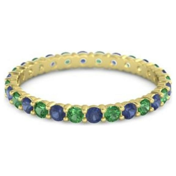 925 Sterling Silver Stackable Natural Sapphire Blue September Birthstone With Emerald Ring Eternity Band
