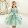 thumbnail image 6 of THDHVS Flower Girl Dress,Puff Sleeve Princess Party Gown Elegant Fashion Design for Girls Bridesmaid Birthday Dinner Stage Show,Girls Party Dress Green 4-5 Years, 6 of 9
