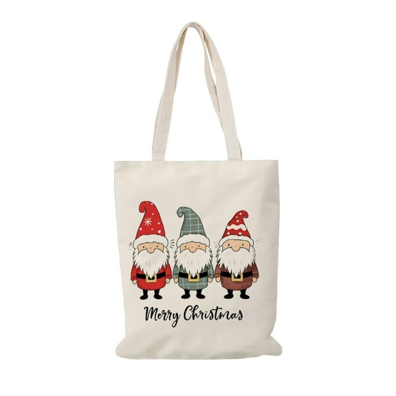 Christmas Canvas Tote Bag for Women Men Girls Boys, Various Pattern Printed Gift Bag for Winter Holiday Party Festive Gift (D)