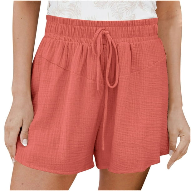 Summer Shorts for Women Elastic High Waisted Drawstring Wide Leg Shorts