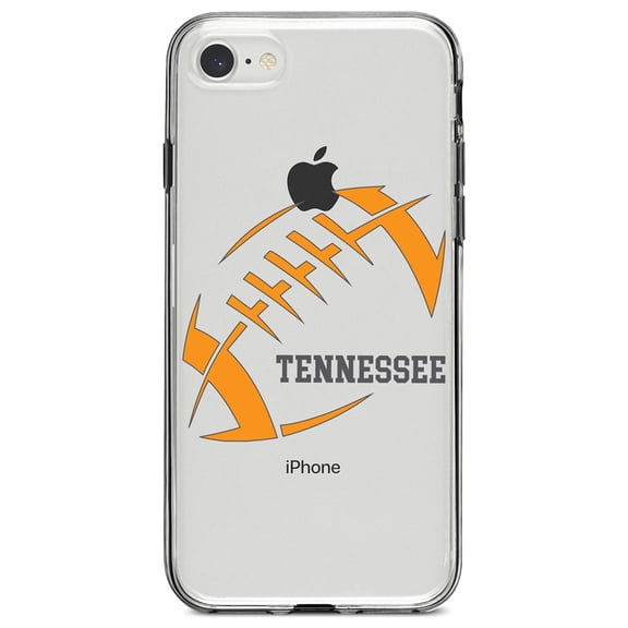 DistinctInk Clear Shockproof Hybrid Case for iPhone 7 8 SE (2020 Model) 4.7" Screen TPU Bumper Acrylic Back Tempered Glass Screen Protector - Tennessee Football - Orange, Smokey