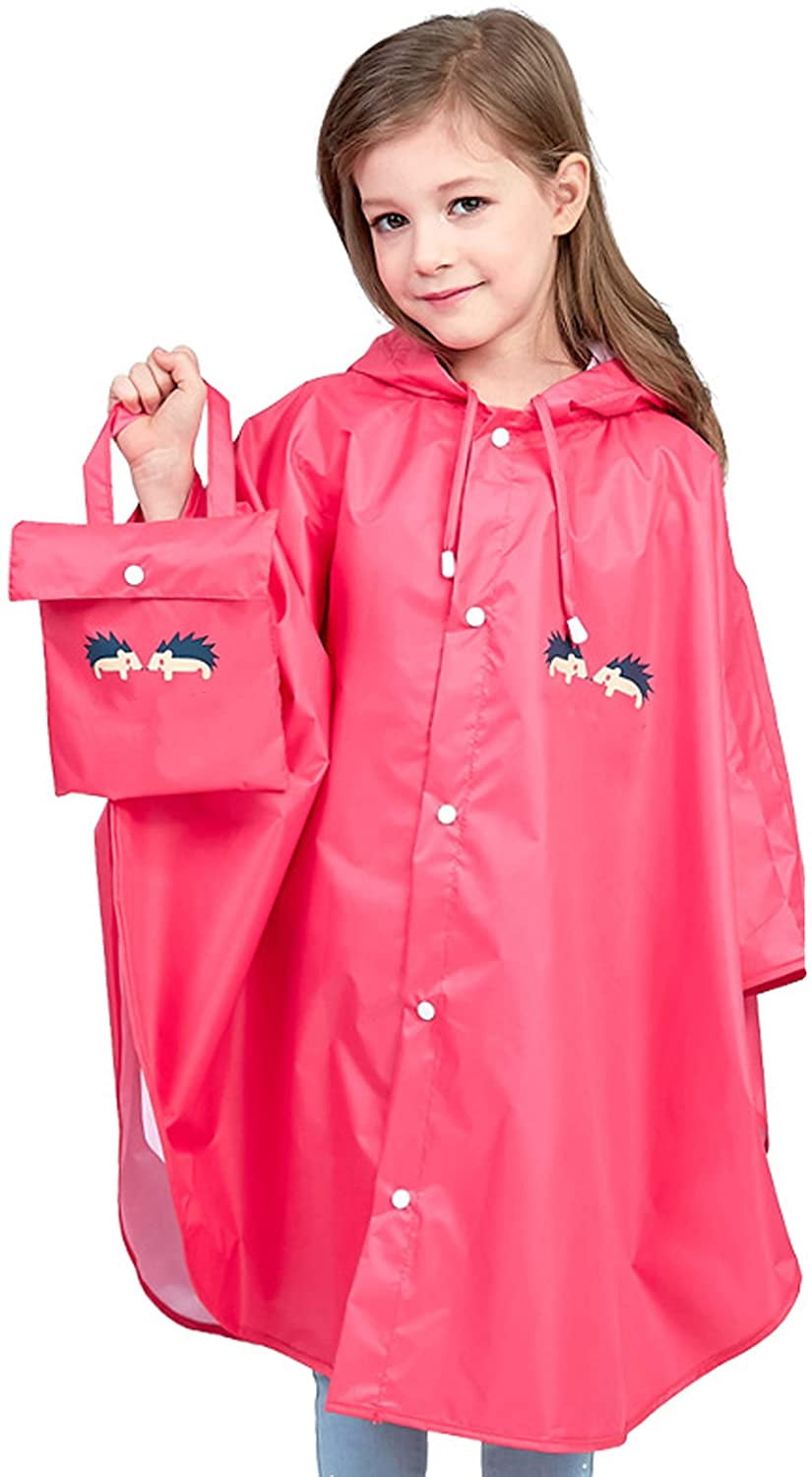 Portable Kids Children Rain Poncho,Hoodie Zipper Raincoat Cute Cartoon for Boy Girl 