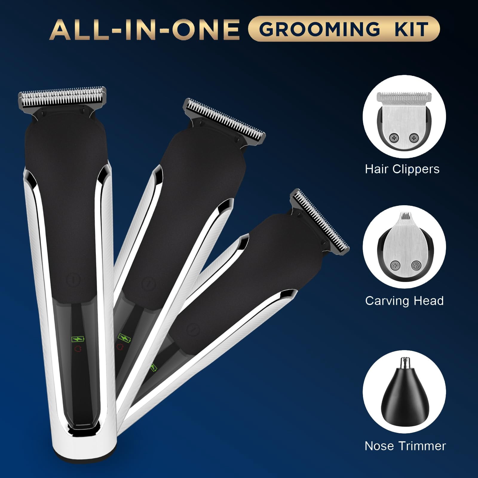 YOOVEE Men's All-in-One Grooming Kit, Beard Trimmer, Hair Clippers, Nose & Ear Razor, Detail Trimmer, IPX6 Waterproof Cordless Clipper with 4 Limit Combs