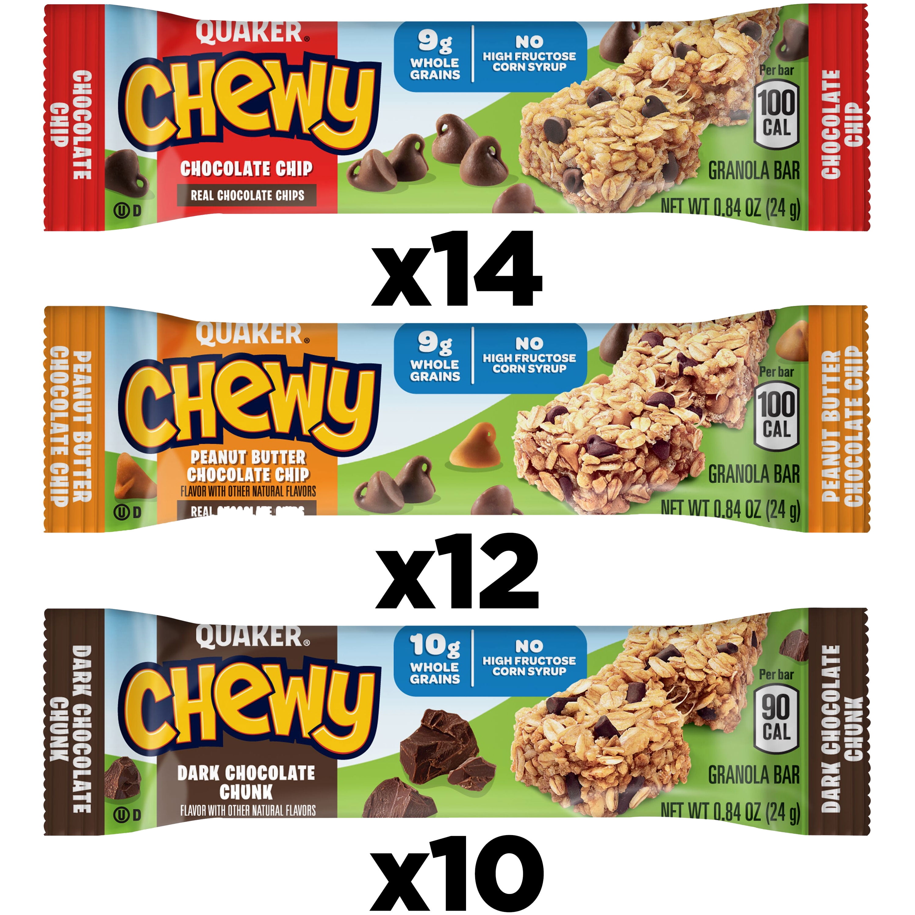 (4 pack) Quaker Chewy Granola Bars, 3 Flavor Variety Pack, 30.4 oz, 36 Count