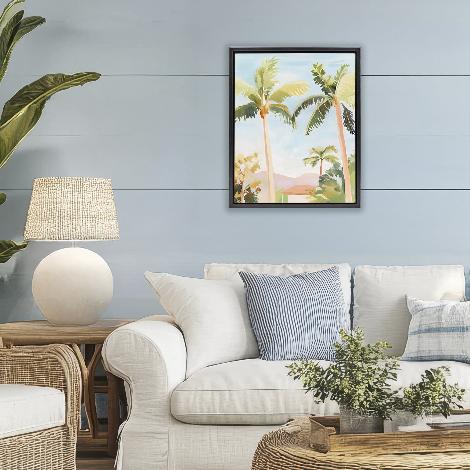 Stupell Industries Rising Above Tropical Palms Black Framed Floater Canvas Wall Art, design by The Prints Vibe