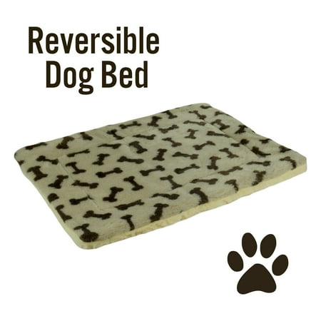 Pet Bed Mat Reversible Bone Print Fleece and Sherpa Crate Pad Dog Cat 23