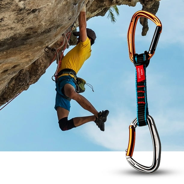 Neinkie Rock Climbing Quickdraw Portable Anti-oxidation Rustproof Strong  Load Bearing Heavy Duty Safety Protection Aluminum Alloy Nylon Sling  Straight Gate Carabiner Climbing Gear 