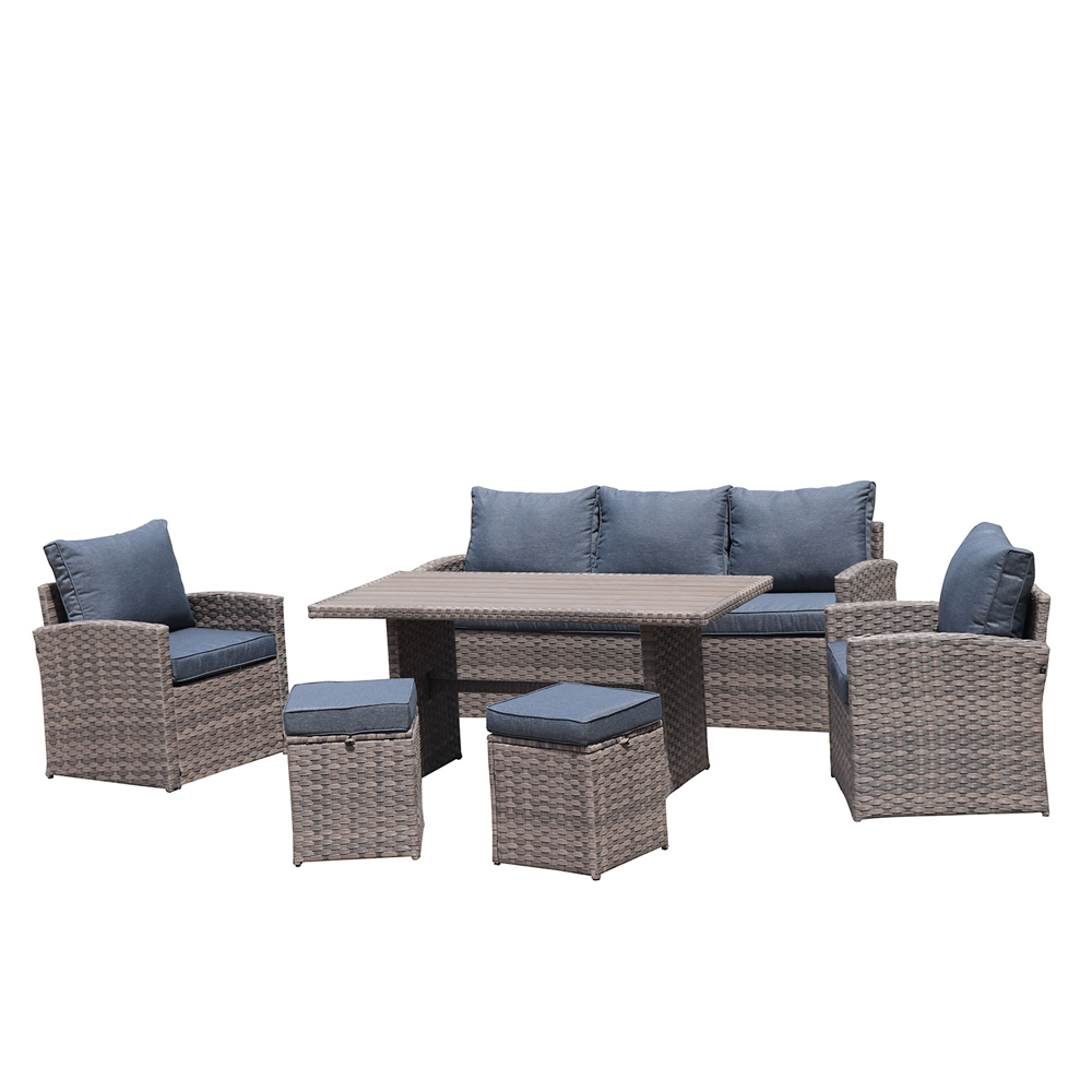 Wicker Patio Furniture Sets, YOFE 6 Pieces Modern Outdoor Dining Table Set, PE Rattan Outdoor Conversation Set with Cushions and Table, Outdoor Dining Sofa Set for Garden Backyard, Light Brown, R6106 - image 2 of 9