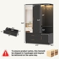 thumbnail image 5 of Blotout 2 Door Armoire Wardrobe Closet with Mirror & Sensor Lights, 71'' Large Wardrobe Armoire with 2 Drawers & Shelves, Modern Wooden Armoire Storage with Hanging Rod for Bedroom, Black, 5 of 7