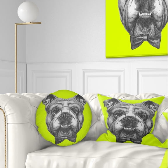 Designart English Bulldog with Bow Tie - Contemporary Animal Throw Pillow - 12x20