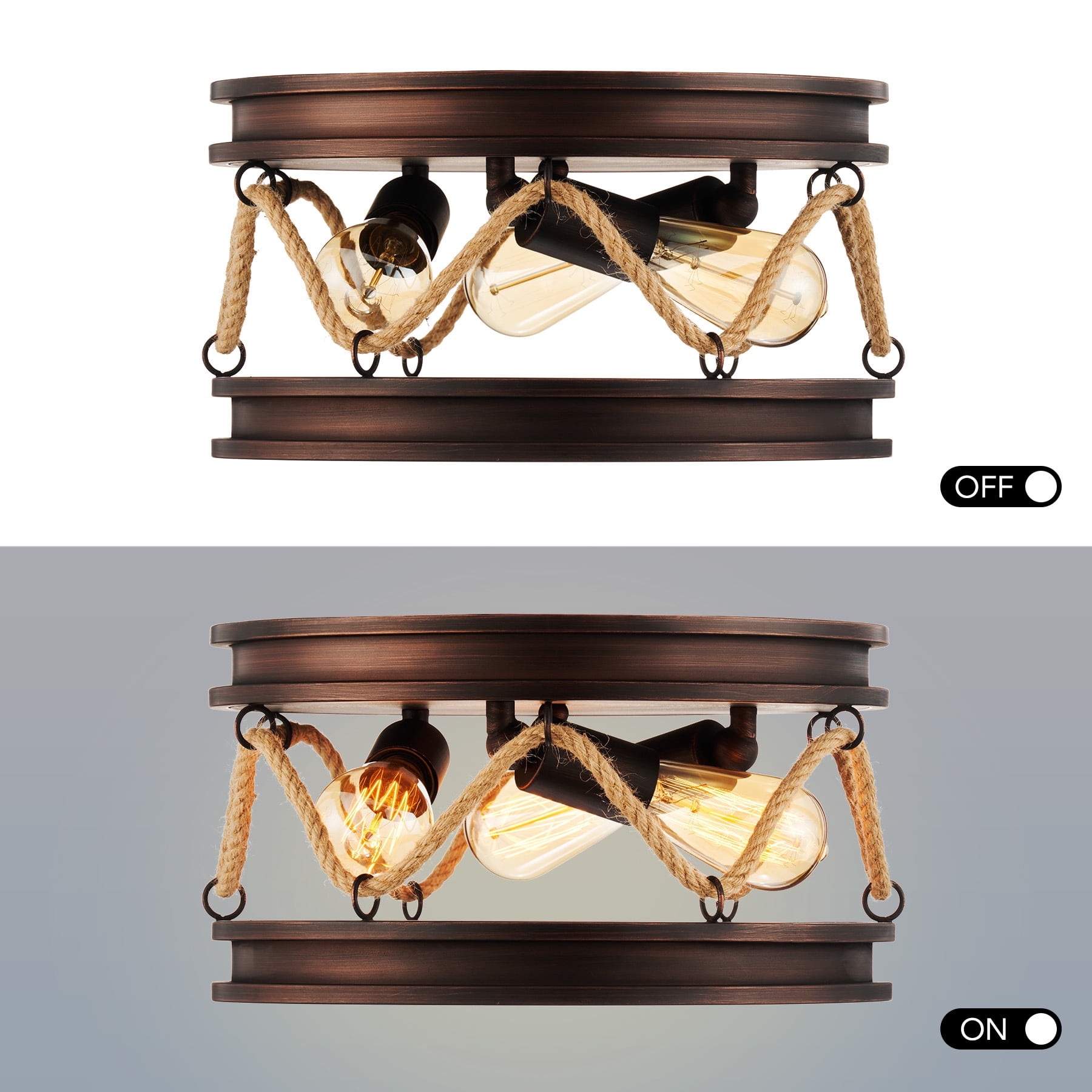 Bestco Rustic Ceiling Light Fixture with Rope Drum Shade for Kitchen Kids Room Bedroom